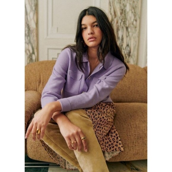 💕SEZANE💕 Betty Cardigan ~ Lilac 100% Marino Wool Small S NWOT - Picture 5 of 5